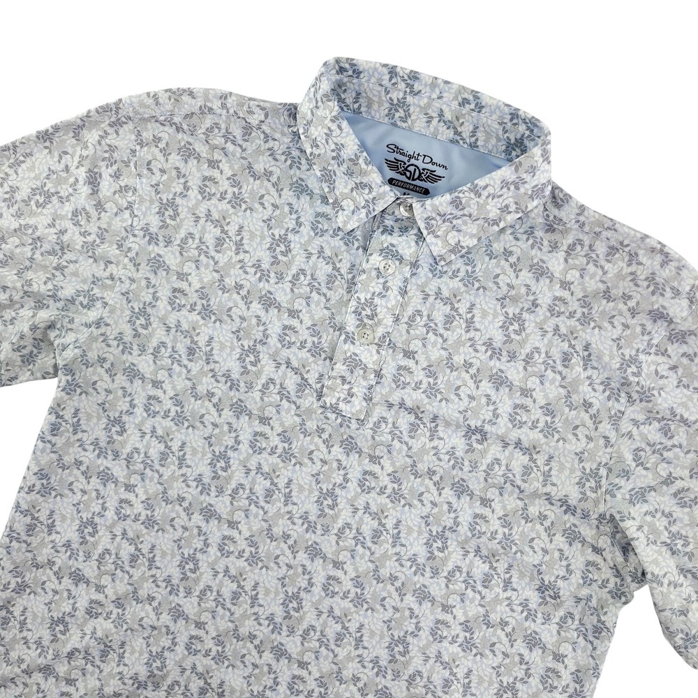 Straight Down Polo Shirt Mens M Gray Floral CCC 1931 Golf Performance Top